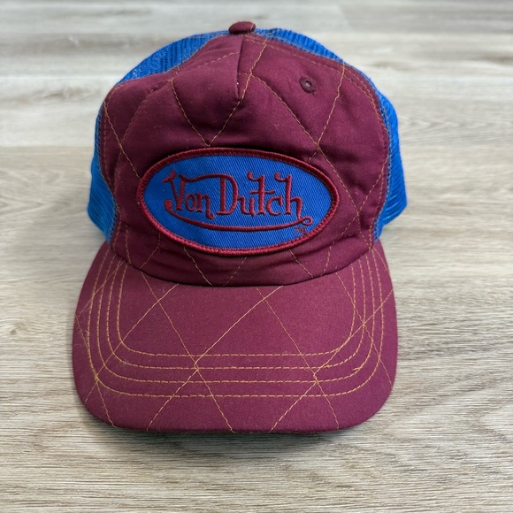 Vintage Von Dutch Logo Mesh Quilted Trucker Snapback Hat Cap Retro 90s Rare